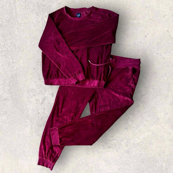 Gap Velour 2 Piece Track Pant Sweater Set Crimson Size Small - Picture 2 of 16
